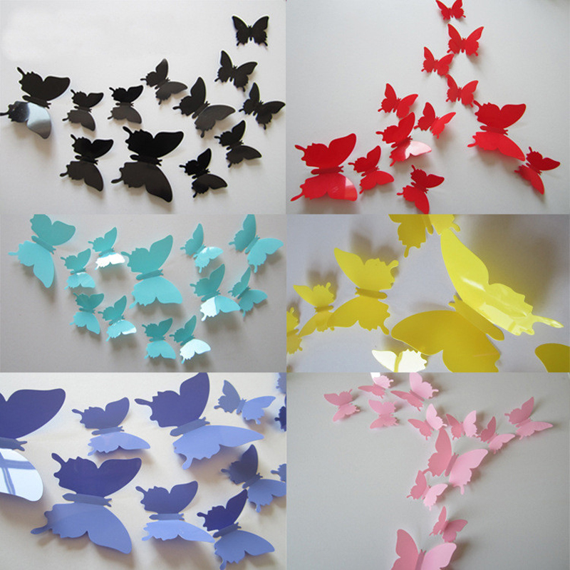 Image of 12Pcs/lot New 3D Butterfly / Flower / Bat Wedding Decoration / PVC Wall Sticker Decals Kid Room Home Decor Adesivo De Parede