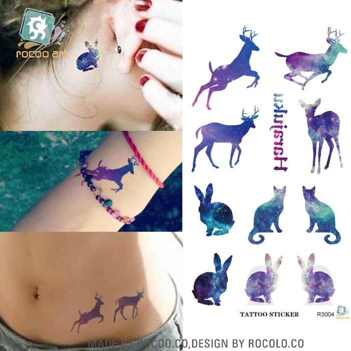 Image of R3004 Disposable Waterproof 3d Tattoo Sticker Color Runs Elk Pattern Temporary Tattoo Stickers Flash Fake Tattoo Foil Decal