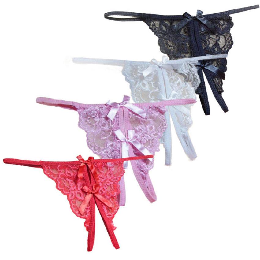 Image of Fashion New women 4 colors Open fork Transparency tanga bowknot Featured Strappy Sexy free shipping