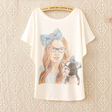 Summer Style 2016 Women T shirt Hot Selling Loose Casual T shirt Cute Girl And Puppy Tees Tops T-Shirt For Women Clothing