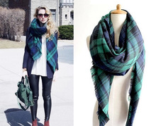 Free Shipping New Fashion Brand Winter Green Checked Plaid Tartan Wrap Shawl Pashmina Scarves For Christmas Gift