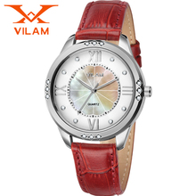 2016 New Fashion Leather Strap Quartz Watches Women Rhinestone Casual Dress Women Wristwatch VILAM Brand Luxury Relogio Feminino
