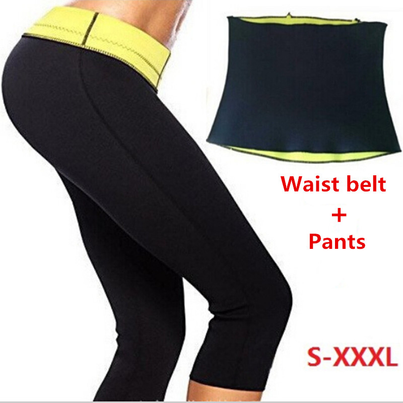 Image of Pants + Waist Belt Hot Shapers Sports Pants Set Women's Slimming Sets Body Shaper Waist Training Corsets Plus Size XXL XXXL