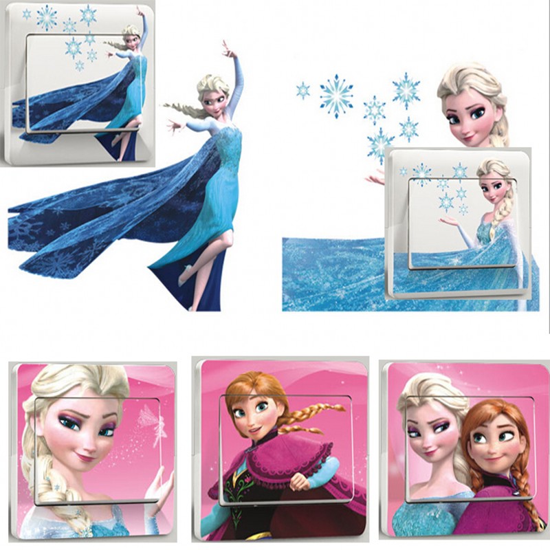 Elsa And Anna Cartoon Switch Sticker Snow Queen Bedroom Parlor Wall Stickers Home Decoration Kids Room Stickers Free Shipping