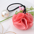 Korea Hair Ring For Women Girl Fashion Rose Flower Pearl Hair Tie Head Ornaments Elastic Hair