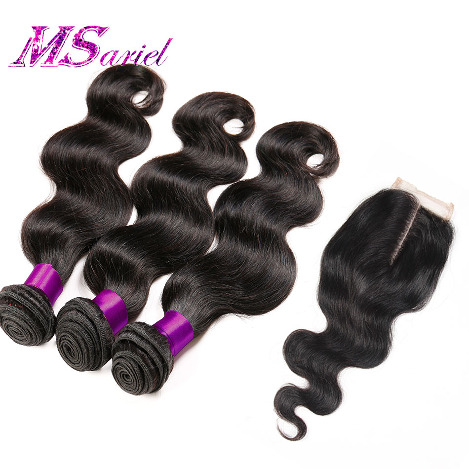 Image of Brazilian Virgin Hair Body Wave With Closure Cheap 3 Bundles Human Hair With Closure 7A Brazilian Virgin Hair With Closure