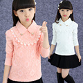 Brand Design Children Clothing Spring Fall 2016 Girls Longs Sleeve Blouse Turndown Collar Kids Lace Shirts
