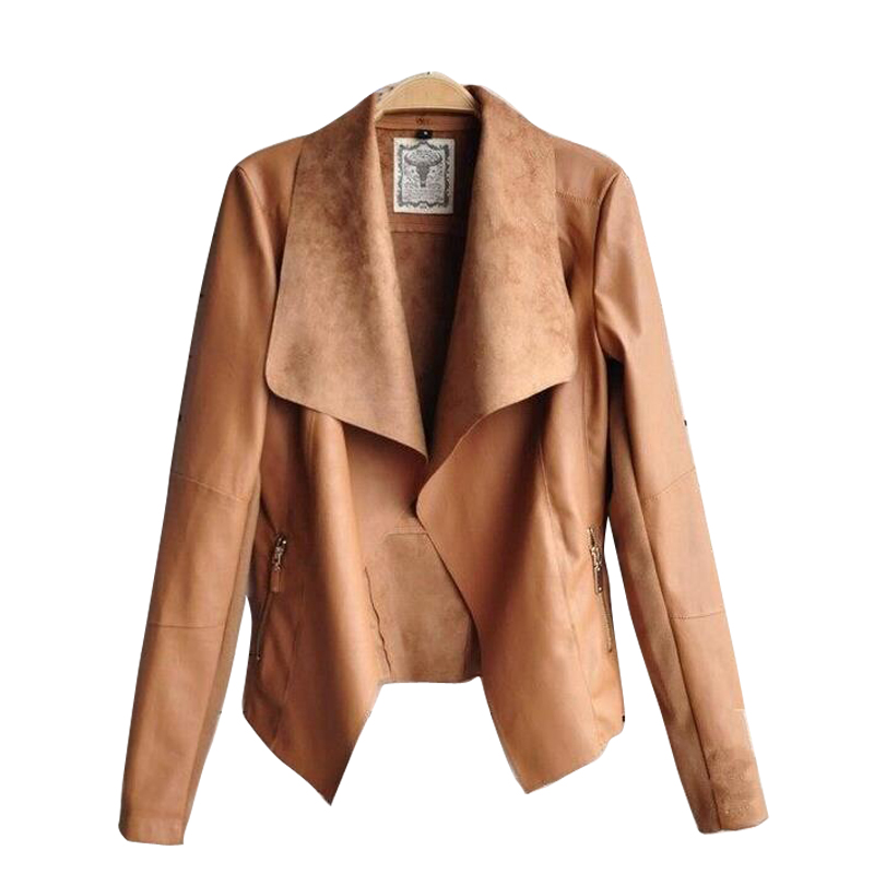 Fashion Long Sleeve PU Leather Jacket 2015 Faux Turn Down Collar Leather Jacket Women Slim Coats Plus Size Feminino JT140