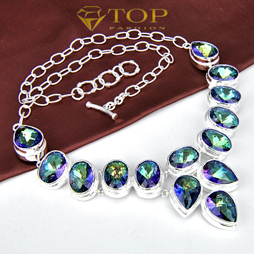 new 2015 Top Quality 925 sterling sliver Jewlery Rainbow mystic topaz necklace for women wedding Party