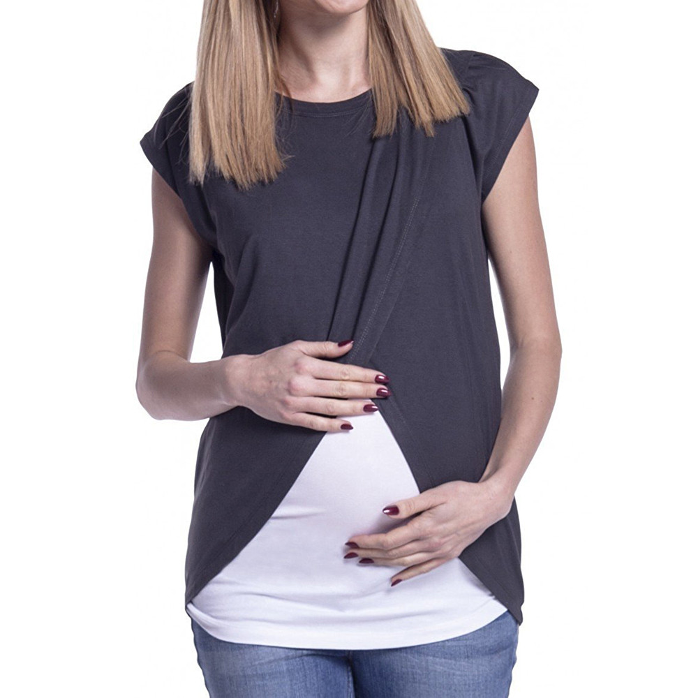 t/única de lactancia cusual para embarazadas tricolor c/ómoda Camiseta de maternidad para mujer de doble capa