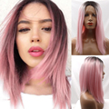 Short Bob Synthetic Lace Front Wigs Straight Ombre Pink Synthetic Hair Short Bob Lac Front Wigs