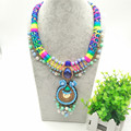 Bohemian Women Feather Necklace Set With Earrings Exo Cloth Pipes Chain With Metal Spring Exaggerated Statement
