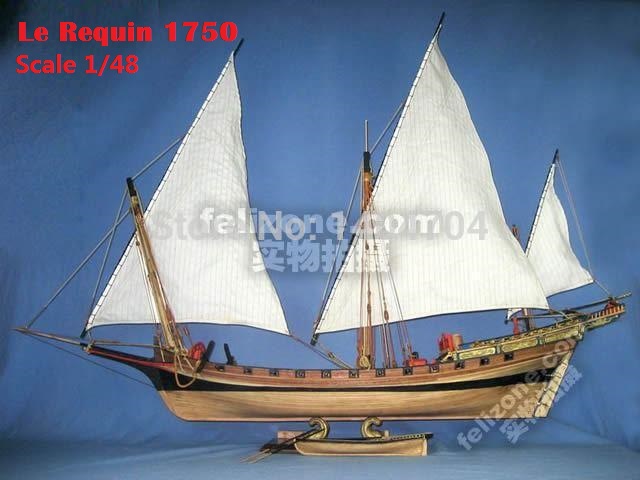 Wooden warship boat assembled France Le Requin 1750 warship wooden 