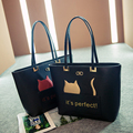 Women Shoulder Bags Cartoon Cat Bag Tote Fashion PU Leather Handbags Lady Spacial Design Bag High