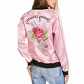 2016 Early Autumn Embroidery Pink Rose Bomber Jacket Women Long Sleeve Baseball Uniform Women Basic Coats