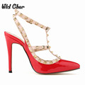 Free Shipping Punk Rivet Pointed Toe Brand Women Pumps Fashion High Heels Shoes Mulher Pumps Women