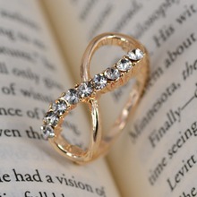 Free Shipping Charm women Fashion Jewelry 8 infinity with crystal rings Golden size 16mm-19mm