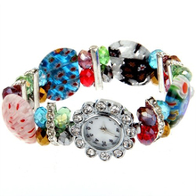 YCYS jewelry watch women fashion bracelet girls Crystal Rhinestone Lampwork Bracelet Bangle Flower Watches
