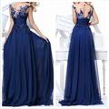 vestido longo Luxury Royal Blue Rhinestone A line Evening Dresses gown O Neck Vestido de festa