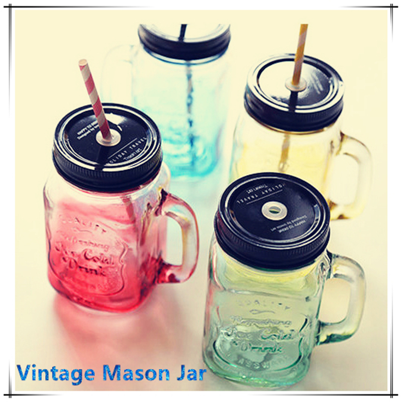 Image of 2015 My Personality Gradient Color Mason Jar Bottle For icecream Fruit Installed Cold Drink Infusion Colored Glass Water Bottles