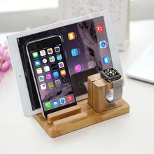 Natural Bamboo Wood Multi-Function Watch Mobile Phone Tablet Stand for Apple Watch Smartphone E-Book Desk Top Holder