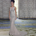 Luxury Crystal Beading Silver Evening Dresses 2017 Long Sexy Backless Mermaid Prom Dress Sweep Train Formal