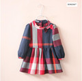 YB1582034 Retail 2016 New Spring Baby Girls Dresses Plaid Full Sleeve Appliques Bow Baby Girl Dress