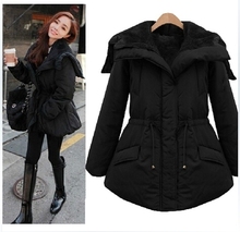 2015 Winter Women’S Medium-Long With A Hood Plus Velvet Thickening Wadded Jacket Drawstring Slim Cotton-Padded Jacket