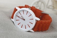 Geneva thin ice cream candy color silicone band Simple hollow pointer quartz watch lover s women