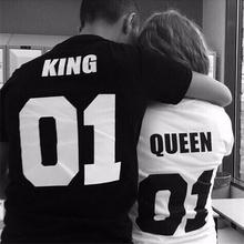 Men/women’s Casual Lovers t shirt QUEEN KING Letter Printed O neck Shirt Cotton tees Shirt Lovers tops Plus Size XS-XXXL