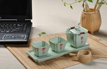 Ru Kiln Celadon Ware Teapot & Teacups & Mat & Gift Box Gongfu Tea Set 4 Pcs
