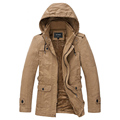 Real High Quality Men In Winter Jacket Pure Color Hooded Cotton Padded Clothes Foreign Trade Long