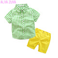 Hot sale 2017 Summer Children Clothing Sets Baby Boys Plaid Shirts Candy Colors Shorts Suit Kids