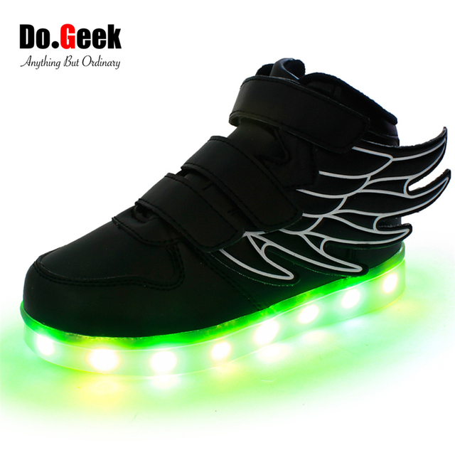 DoGeek Мальчики Led Shoes Крыло Кроссовки Высокий Верх Свет Zapatos Девушки Chaussure Enfant Lumineuse Кроссовки EUR размер 25-37