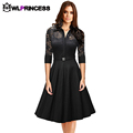 Owlprincess Autumn Audrey Hepburn vintage women Lace Waist Black big swing robe high quality dress Lady