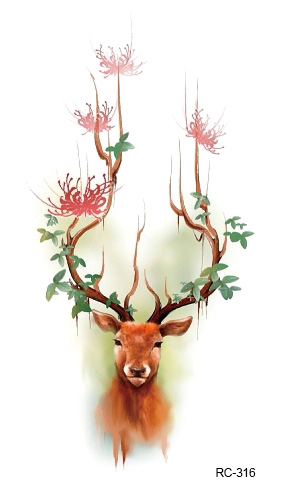 Image of RC2316 Waterproof Tattoos Sticker Color Sika Red Deer Pattern Temporary Tattoo Stickers Body Art Flash Tattoo Foil taty