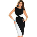 free shipping New Women Elegant Colorblock Patchwork Round collar Neck Sleeveless Tropical Print Wear to Work