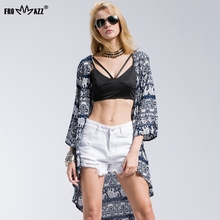 FROMMAZZ 2016 Women Summer Blouse Fashion Foral Printed 3/4 Sleeve Causal Beach Boho Kimono Cardigan Long Blusas Top Cover Up