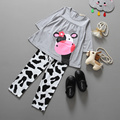 2016 girls baby clothes Little Cow modeling clothes cotton casual long sleeved T shirt Pants suit