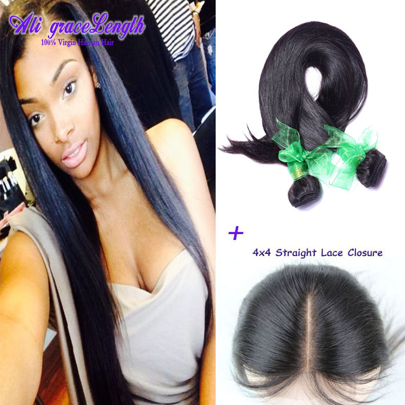 Grade 7a Straight Peruvian Virgin Hair With Closure Queen Hair Products With Closure 4 Bundle Human Hair Weft Weave With Closure