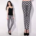 Classic Slim Straight Black White Polka Dot Leggings Mid Waisted Fit Pencil Digital Print Polyester Spandex