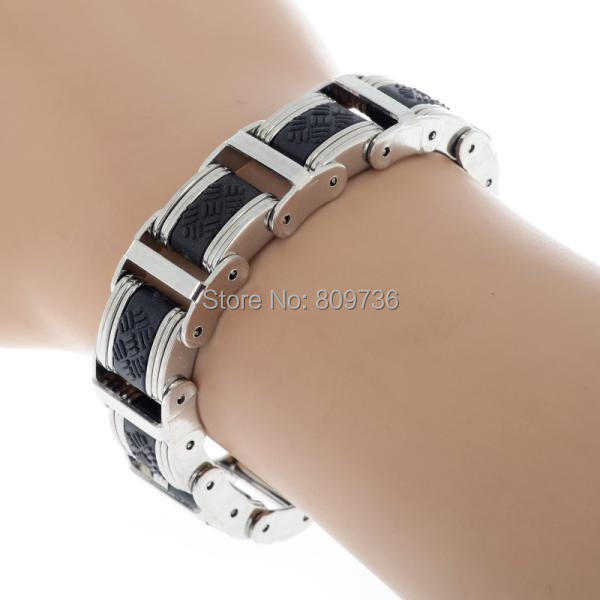16 Styles Mens Chain Link Wristband Bangle Cuff 316L Stainless Steel Bracelet Rubber Silver Tone Men
