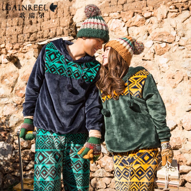 Winter song Riel couple leisure hooded flannel pajamas lovely home service men and women sports suits