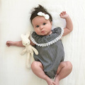 0 24M Baby Clothing Baby Girls Romper Plaid Summer Sleeveless Cotton Lacelace Lotus Collar Princess Infant