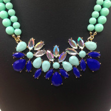 Mint Green Turquoise Flower Beads Fashion Choker Necklaces Pendants For Women 2013 Design Statement Necklace Jewelry
