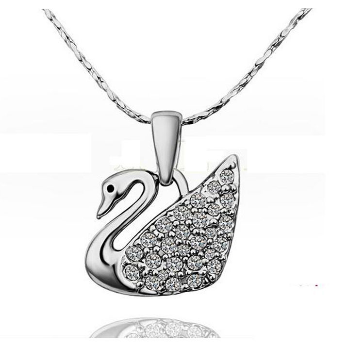 ... White-Gold-Plated-Fashion-Austrian-Crystal-Swan-Necklace-Jewelry-294
