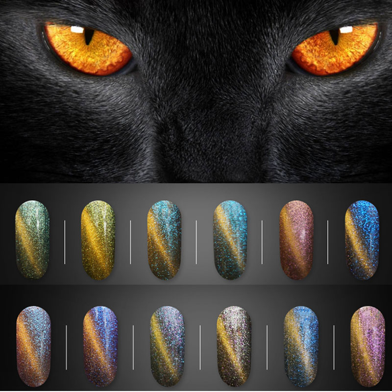 Image of 1pcs 15ml Chameleon Cat Eyes Nail Gel Polish Long-lasting Soak Off UV/LED Magnetic Gel Varnish 12 Colors DIY Nail Art