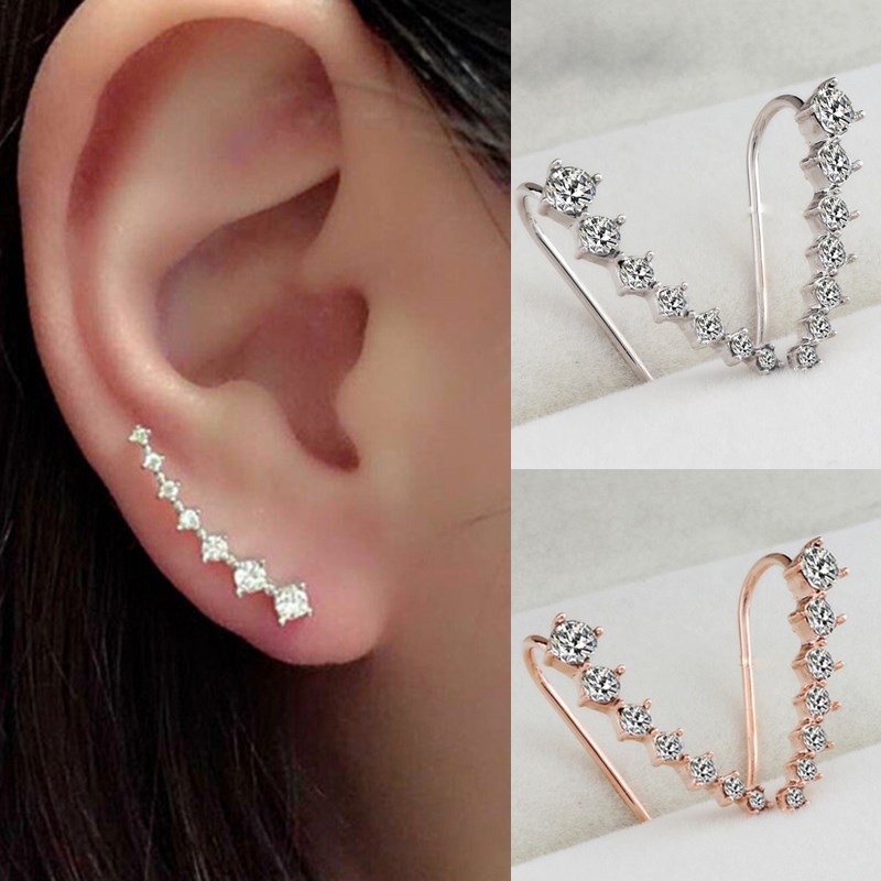 Image of Sale Women Fashion Elegant Chic New Silvery Golden Rhinestone Crystal Piercing Ear Earrings Jewelry Gift