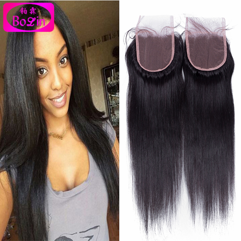 Image of Free Shipping Brazilian Straight Closure,Lace Closure Bleached Knots 100% Virgin Brazilian Human Hair Free/Middle/3 Part Closure