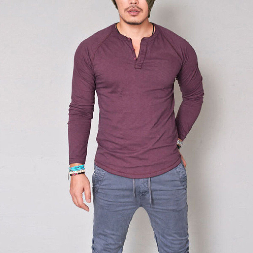 Fashion Men/'s Slim Fit V Neck Long Sleeve Muscle Tee T-shirt Casual Tops Blouse
